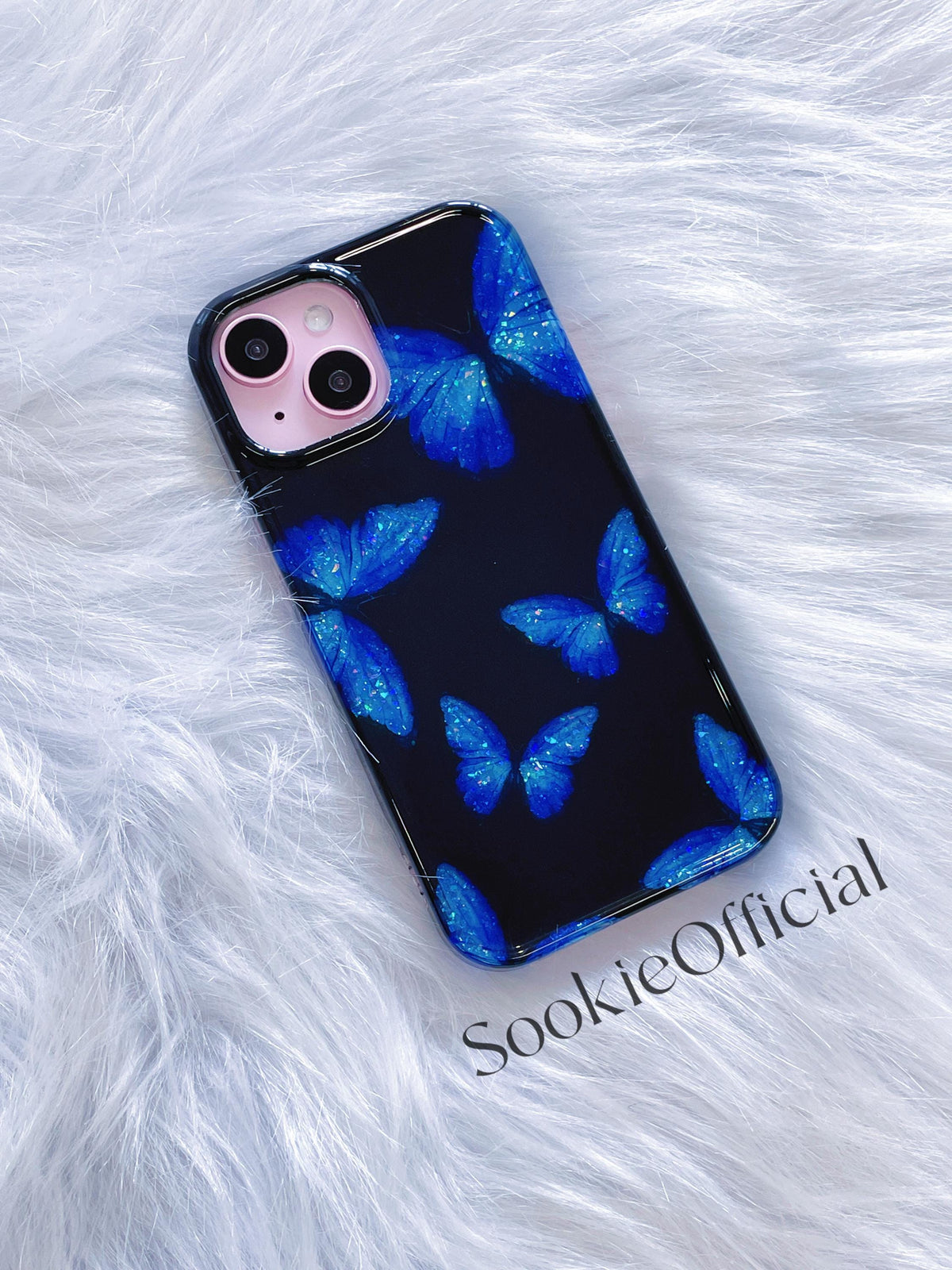 Blue Morpho Butterfly iPhone Case, Bling Y2K Gothic Protective Cover