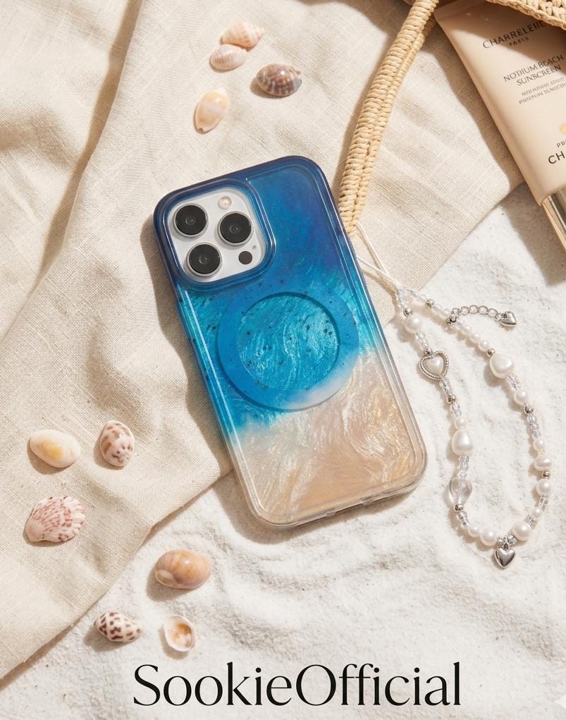 Ocean Blue Pearlescent Gradient iPhone Case | MagSafe & Chain