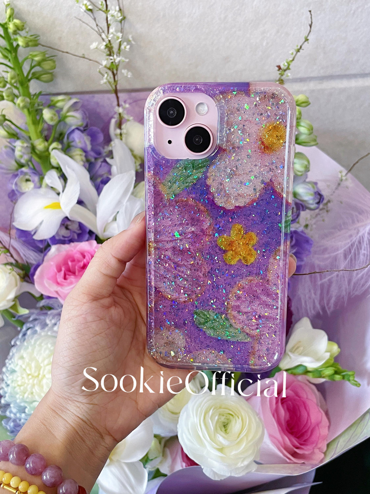 Purple Flower Glitter iPhone Case: Tough Floral Phone Cover
