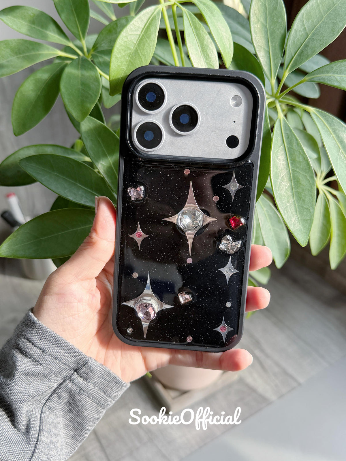 Black Sparkle iPhone Case 11�?7, Rhinestone Bling Star Case, Y2K Glitter Cover