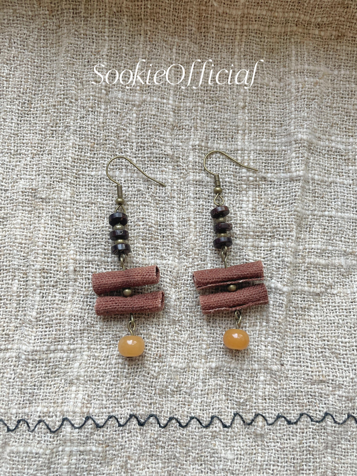 Botanical Dyed Fabric Earrings: Natural Seed & Coconut Shell