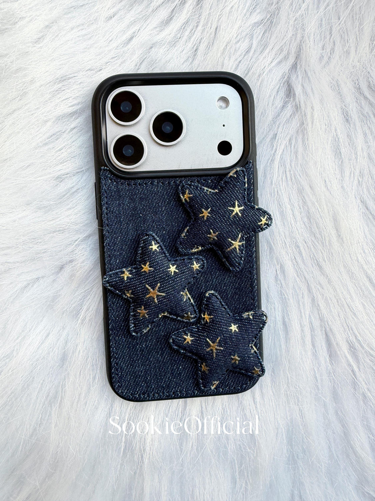 Y2K Denim Phone Case with 3D Stars  Blue Jean Phone Case Retro Star Cover for iPhone 13-17