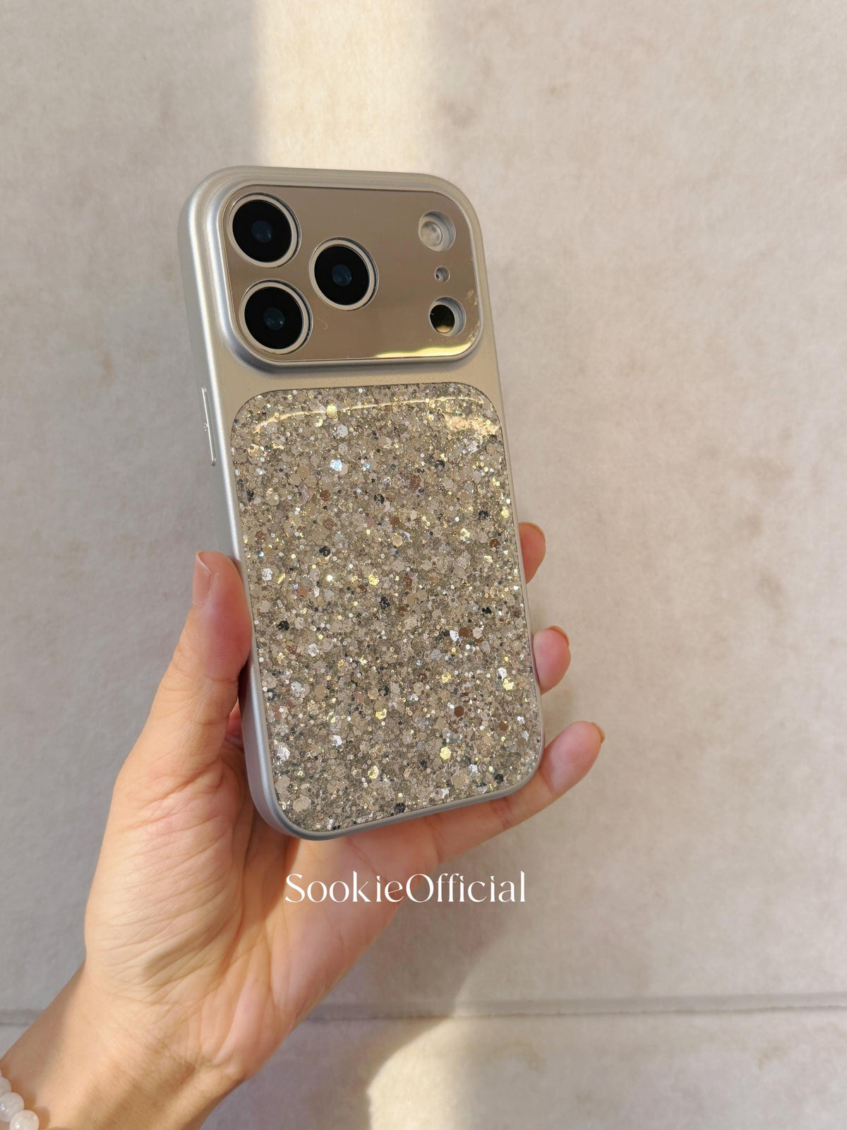 Ultra Sparkly Silver Glitter iPhone Case for 17 16 15 14 13 pro max,Shiny Protective Cover with Mirror Lens