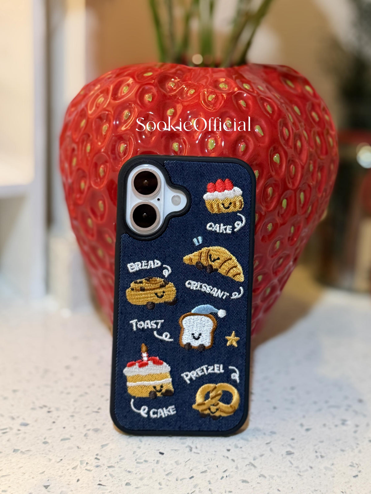 Denim Embroidered Bakery iPhone Case �?3D Kawaii Embroidery Phone Cover
