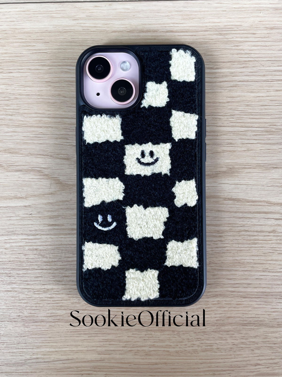 Embroidered Black and white Cat iPhone Case Fuzzy Tufted Phone Cover