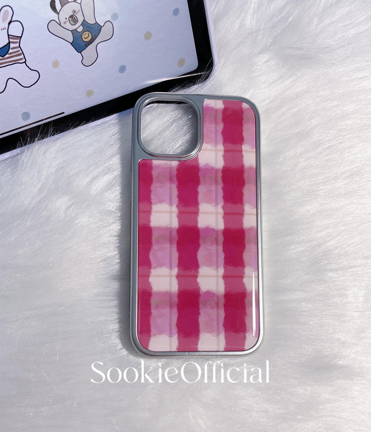 Pink Plaid iPhone Case �?Watercolor Preppy Design, Silver Edge Protective Cover