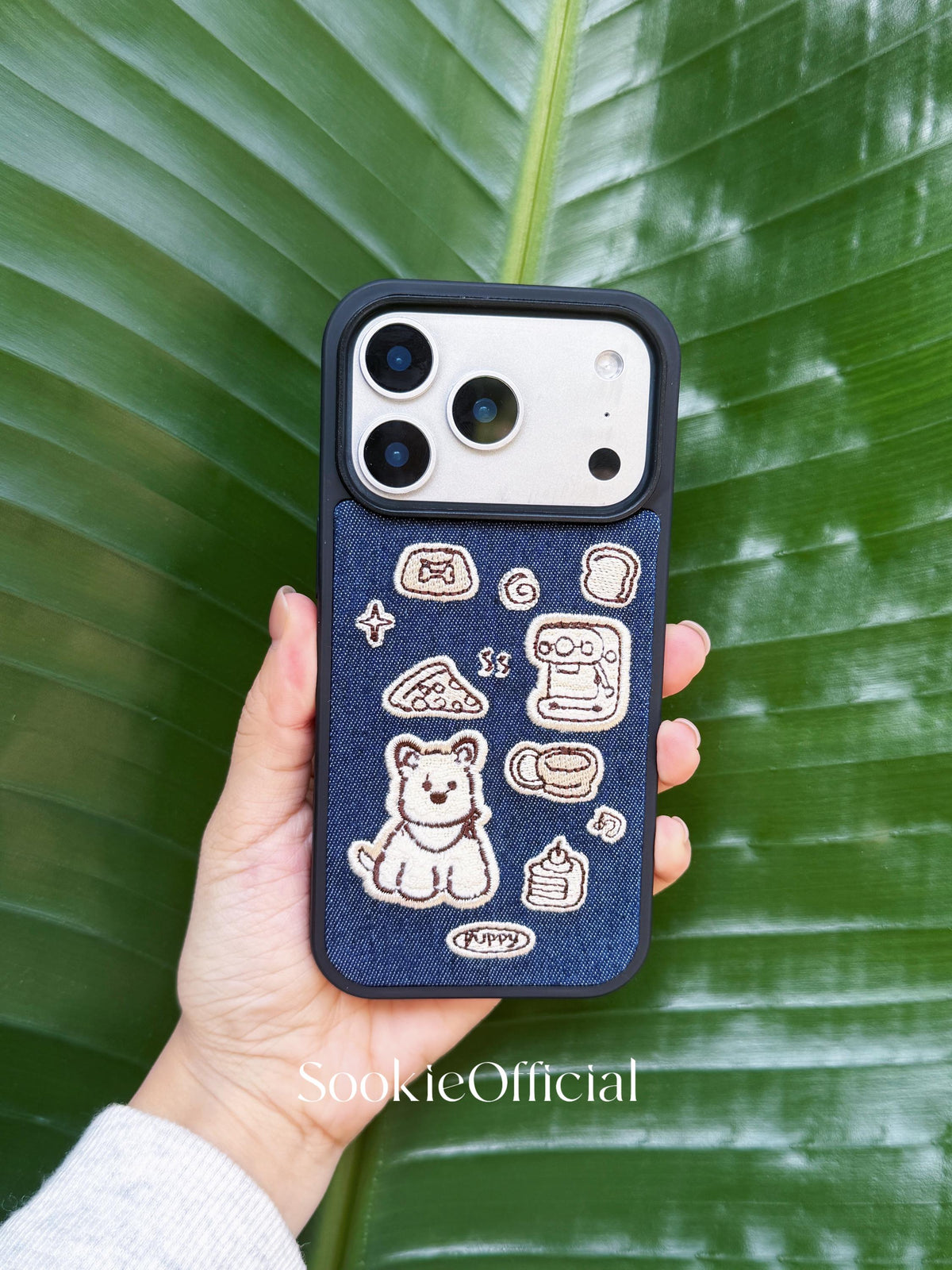Embroidered Puppy iPhone Case: Denim Style Dog Lover Gift