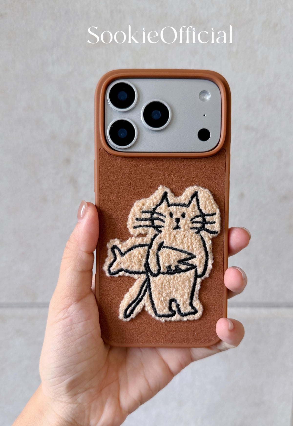 Brown Suede Plush Cat & Dog Phone Case for iPhone 17 16 15 14 13 pro max, Couple Fluffy Animal Cover