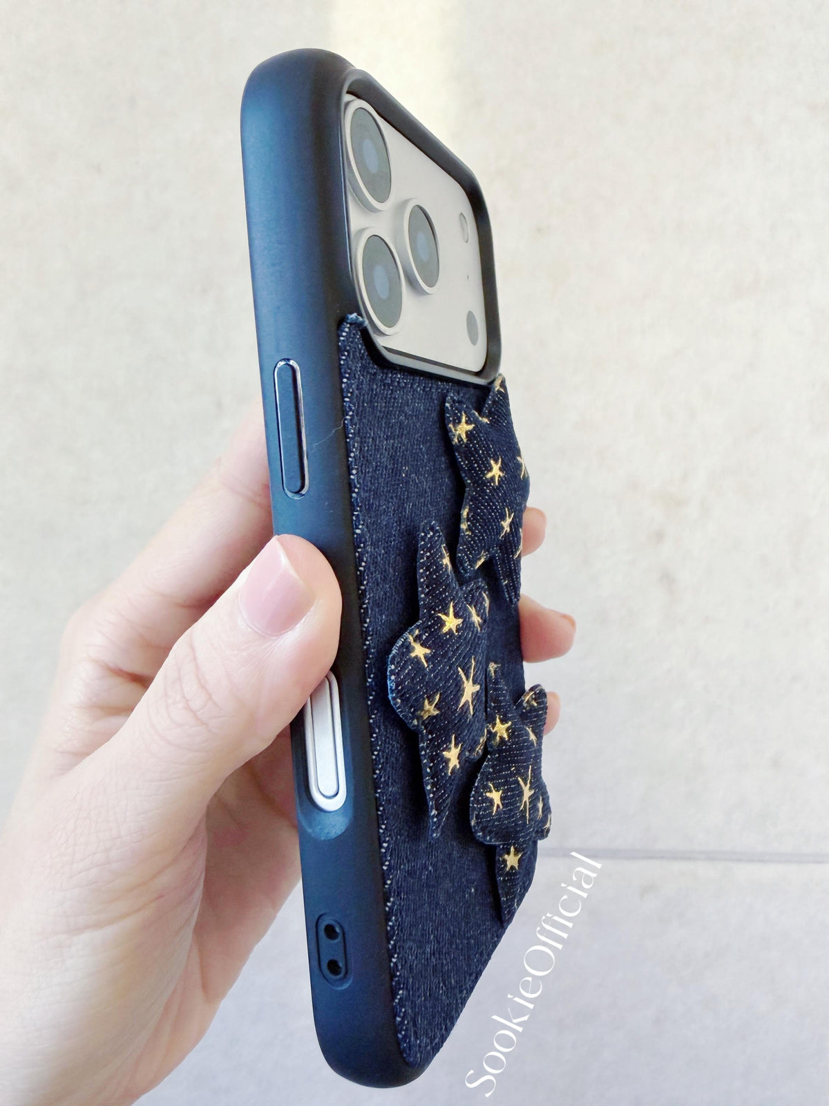 Y2K Denim Phone Case with 3D Stars  Blue Jean Phone Case Retro Star Cover for iPhone 13-17