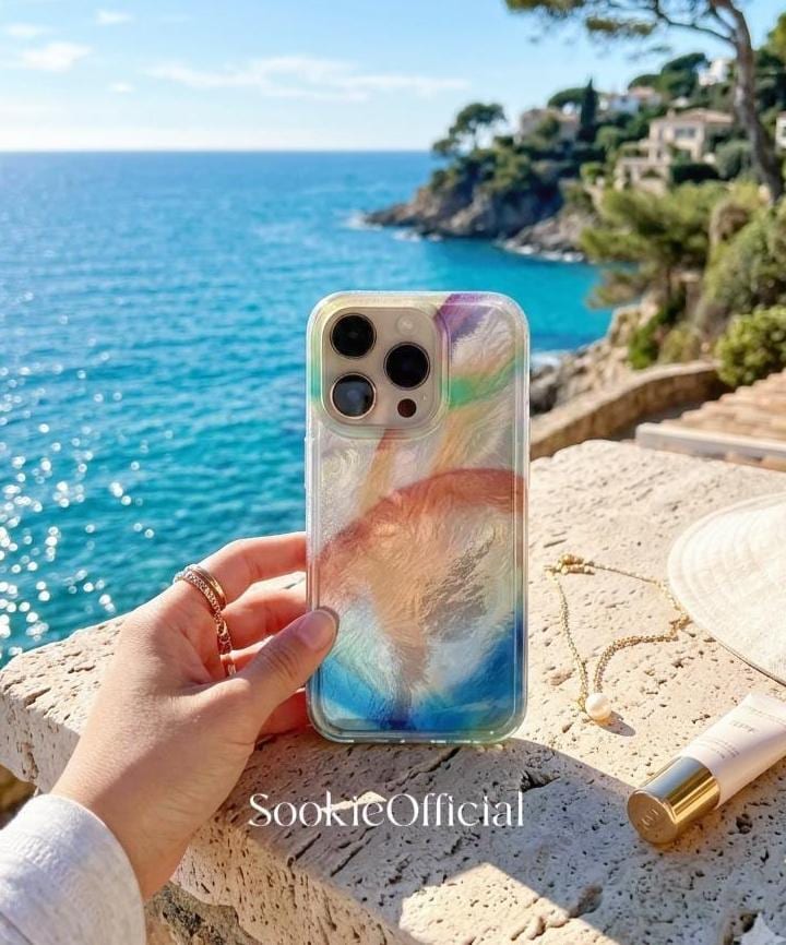 Aurora Pearl iPhone Case, Iridescent Ocean Gradient Glossy Phone Case (MagSafe Option)