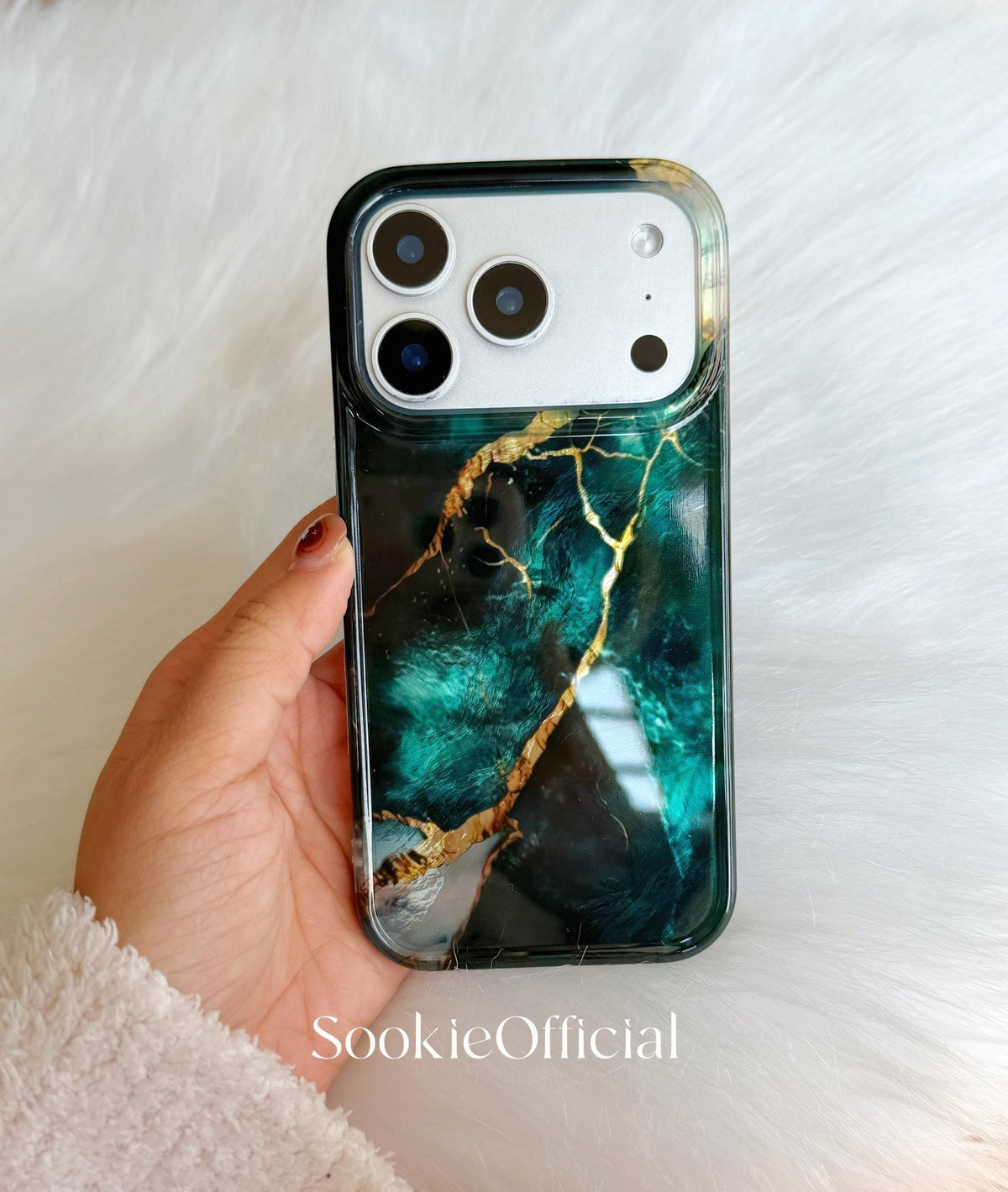 Emerald Green Marble iPhone Case �?Glossy Stone Texture, Protective