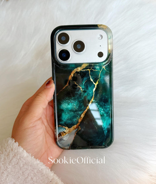 Emerald Green Marble iPhone Case �?Glossy Stone Texture, Protective