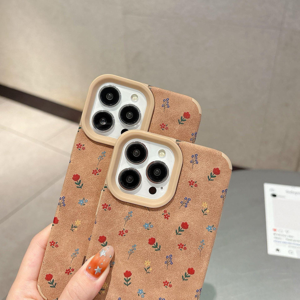 Suede Floral iPhone Case, Vintage Flower Print Soft Plush Touch Drop-Proof Case
