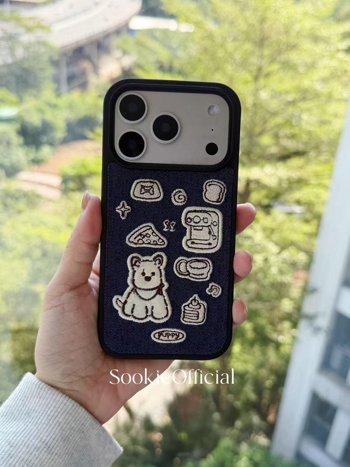 Embroidered Puppy iPhone Case: Denim Style Dog Lover Gift