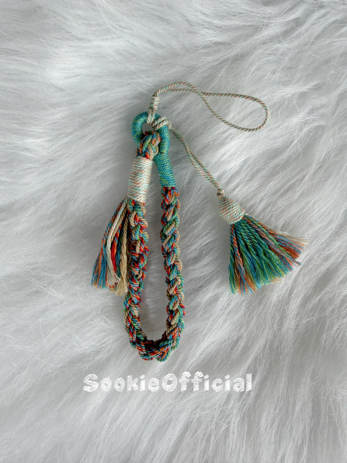 Boho Phone Wrist Strap, Teal & Rust Braided Woven Phone Charm, Camera Lanyard with Tassel