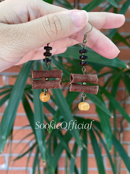 Botanical Dyed Fabric Earrings: Natural Seed & Coconut Shell