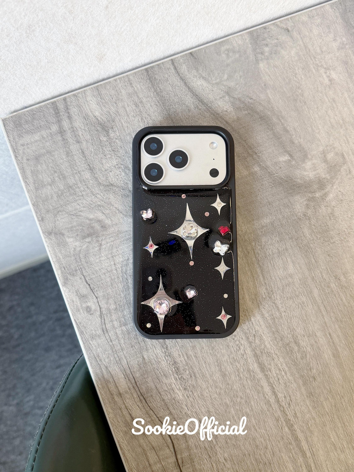 Black Sparkle iPhone Case 11�?7, Rhinestone Bling Star Case, Y2K Glitter Cover