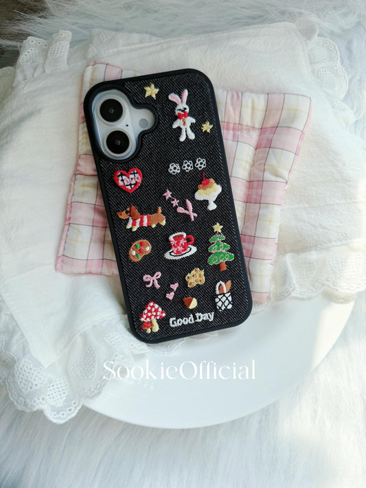 Embroidered Animal iPhone 16 Case, Cottagecore Nature Inspired iPhone Cover