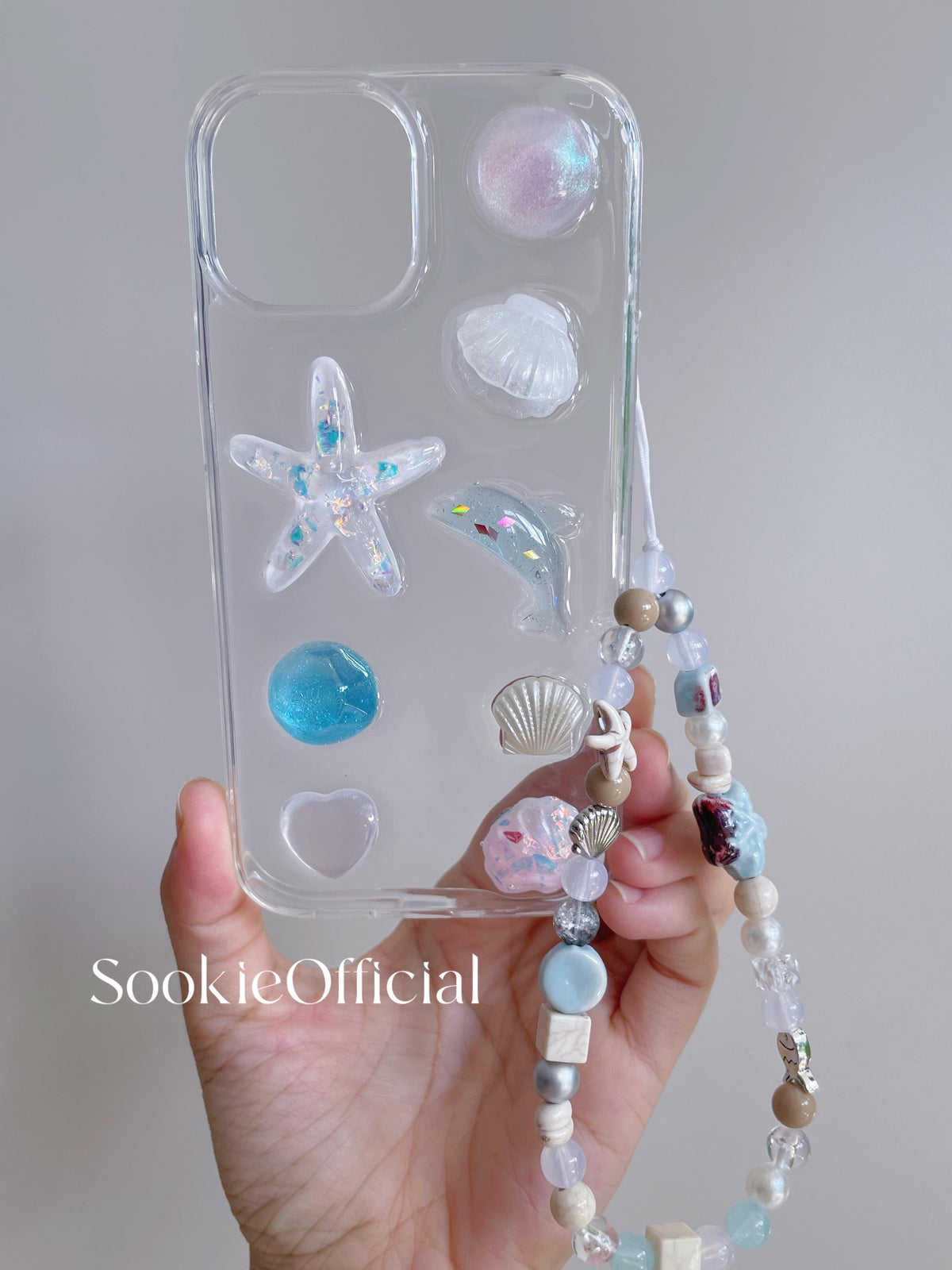 3D Seashell iPhone Case with Ceramic Chain, Resin Summer Shell Beach phone case
