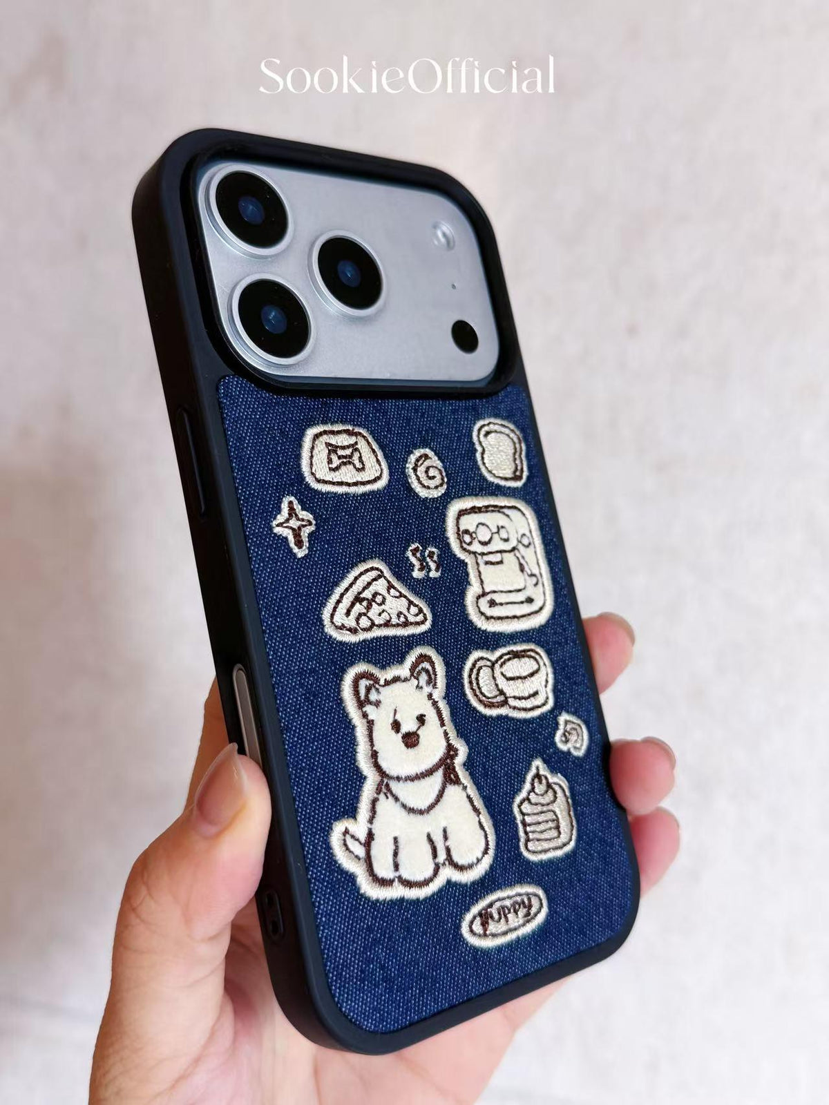 Embroidered Puppy iPhone Case: Denim Style Dog Lover Gift