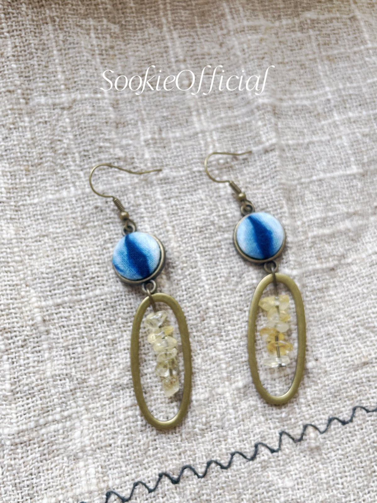 Botanical Hand-Dyed Fabric Earrings: Citrine Gemstone, 14K Gold Hook
