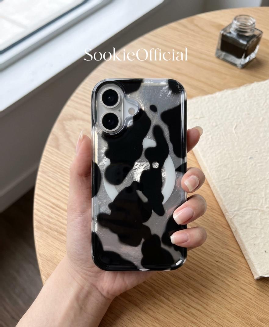 Black White Colorblock iPhone Case, MagSafe & Standard Options, Pearlescent Patchwork Phone Case
