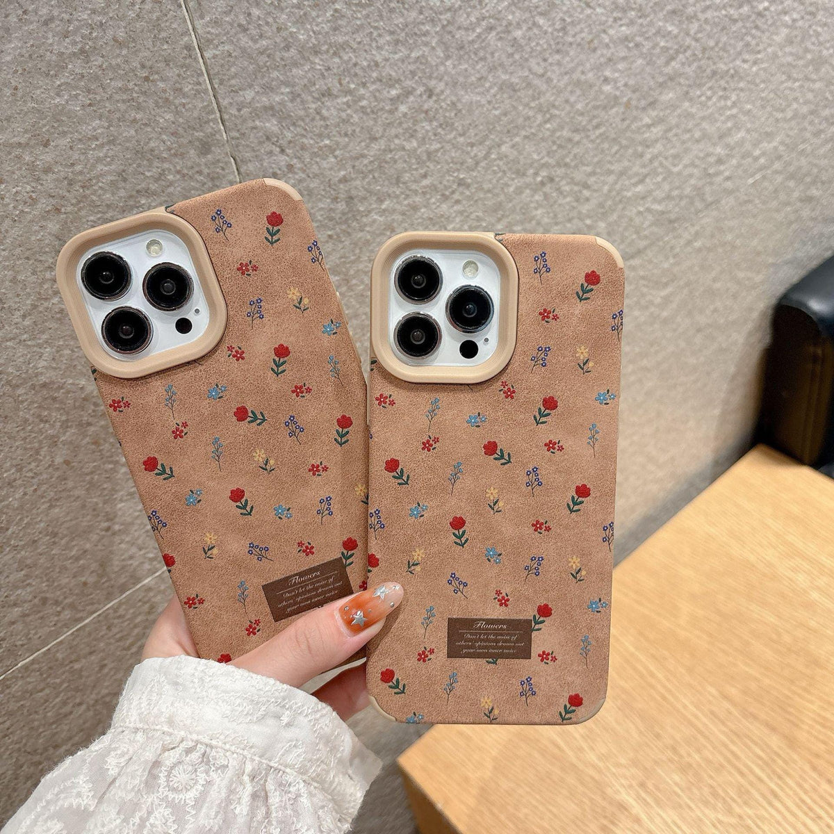 Suede Floral iPhone Case, Vintage Flower Print Soft Plush Touch Drop-Proof Case